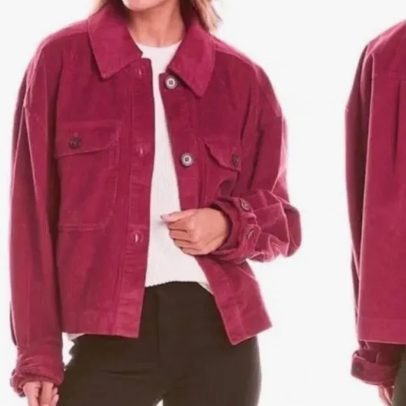 Avec Les Filles Anthro Cropped Corduroy Jacket S Shacket coat Raspberry pink Red - Picture 3 of 14